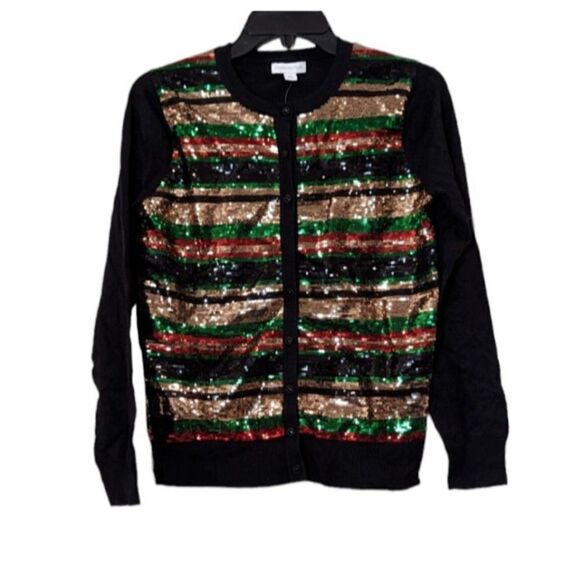 Charter Club Womens Size Small Black Sequin Front Cardigan Sweater 100128697MS - Picture 1 of 9